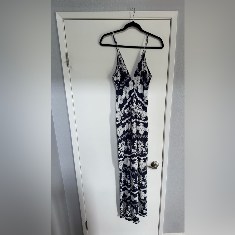 Flynn Skye Navy and White Floral Wide Leg jumpsuit- medium